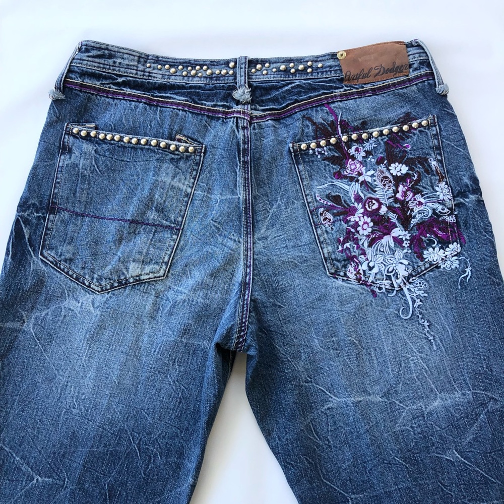 Artful Dodger Mens Embroidered Studded Distressed Jeans